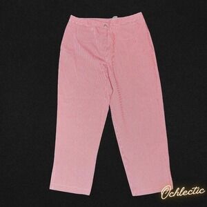 Red and white plaid straight capri trousers